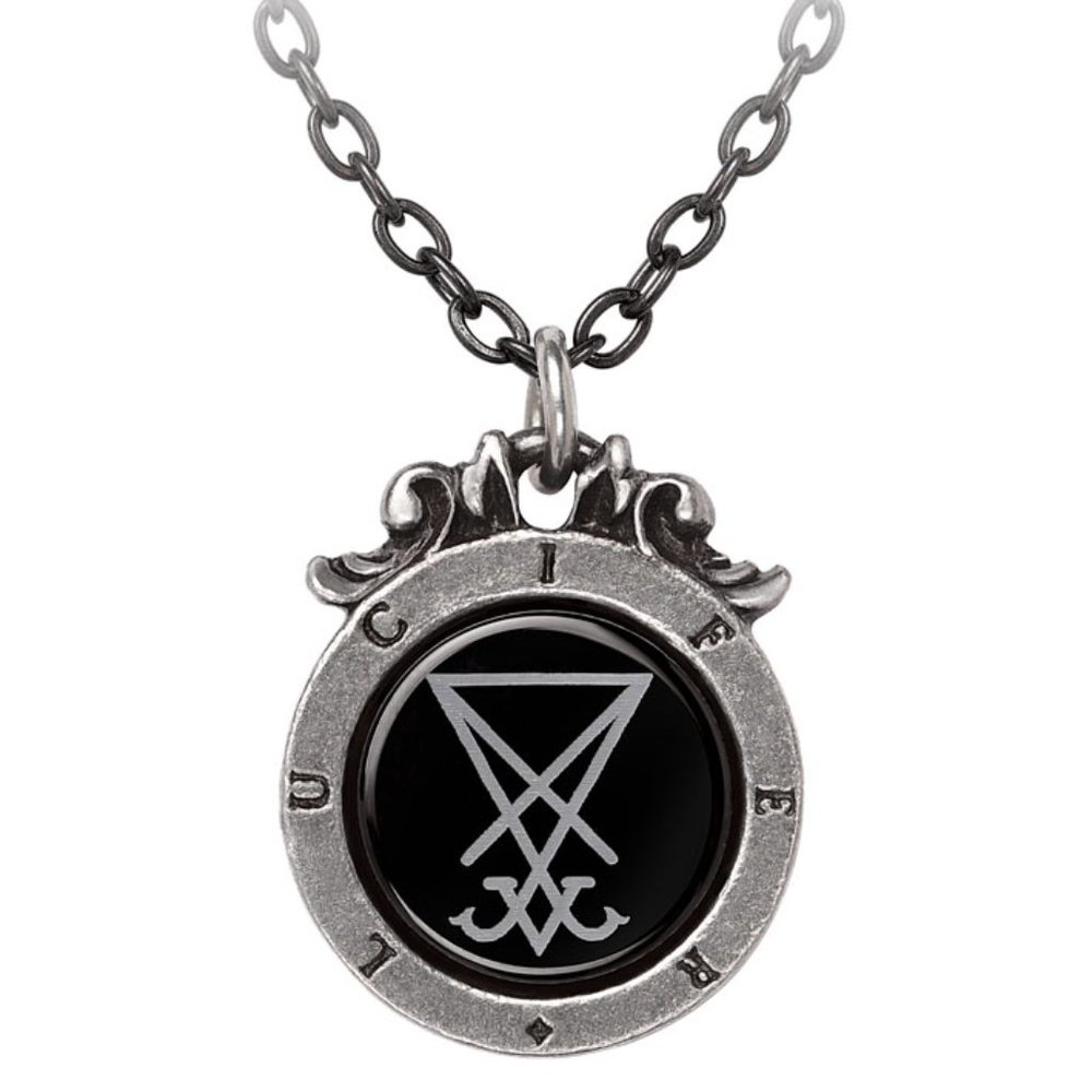 Alchemy Gothic Seal of Lucifer Pendant Necklace Pewter & Black NWT
